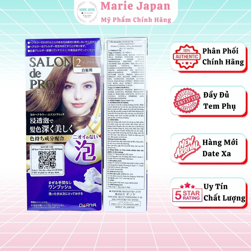 Bọt Nhuộm Tóc Salon De Pro Phủ Bạc Tự Nhiên Cao Cấp Không Mùi Tiện Lợi  Nhật Bản