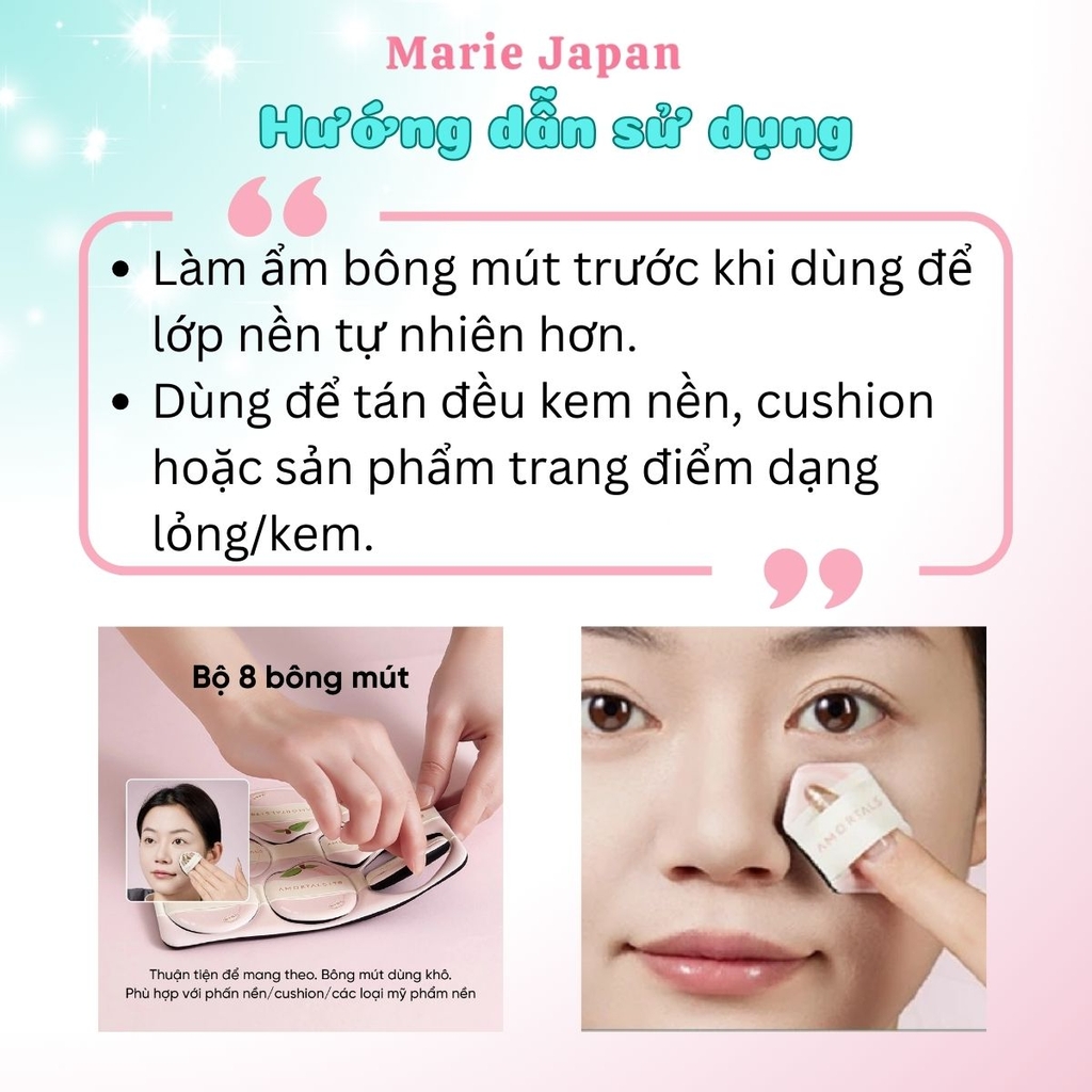 Set 8 Bông Mút Amortals Farmer Tự Xé Tán Nền Che Khuyết Điểm Đàn Hồi Siêu Mềm Mịn Cao Cấp