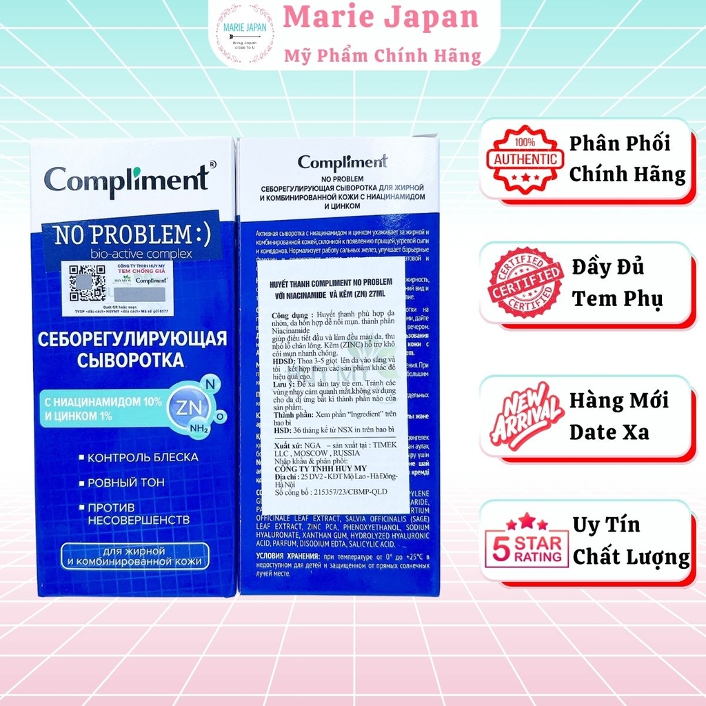 Serum Compliment Giảm Mụn Mờ Thâm Trắng Da Se Lỗ Chân Lông 27ml