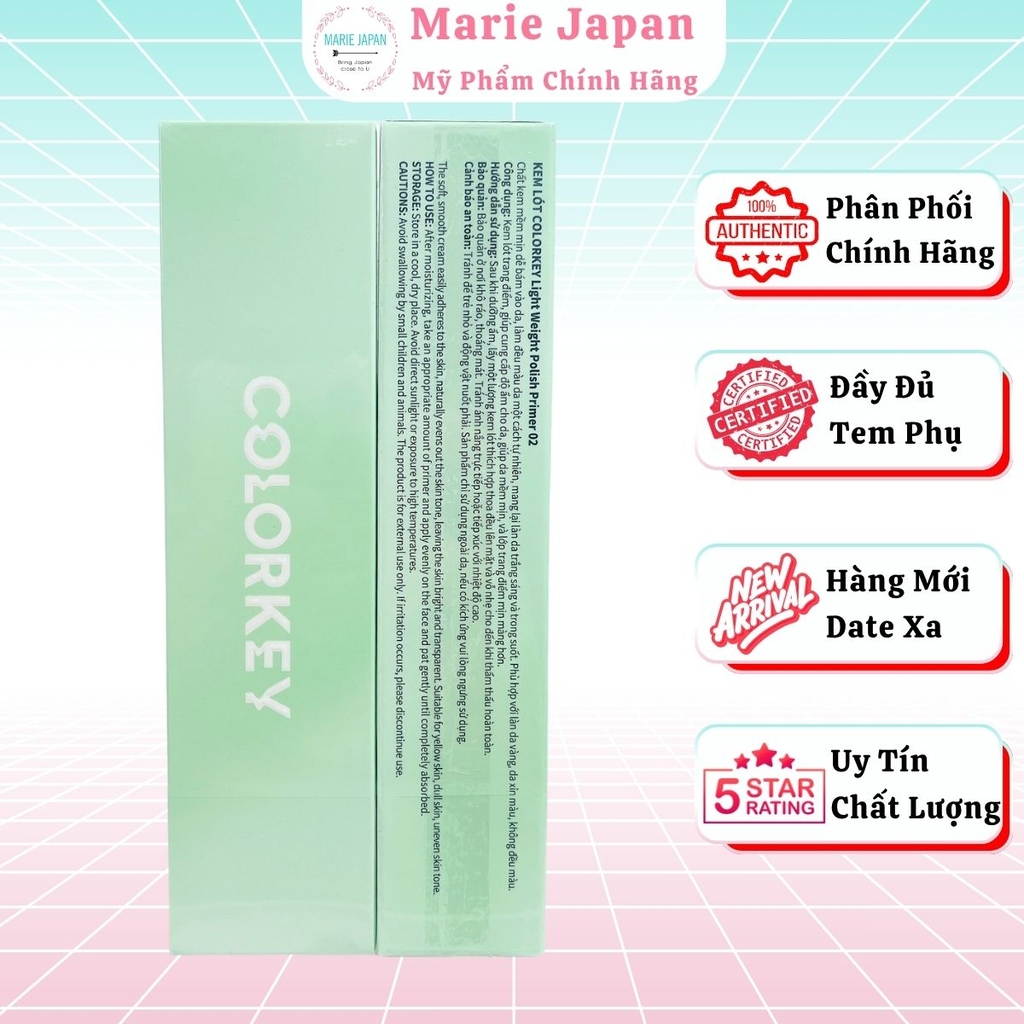 Kem Lót Colorkey Hiệu Chỉnh Màu Nâng Tone Da Mỏng Nhẹ Tự Nhiên Light Weight Polish Primer 30g