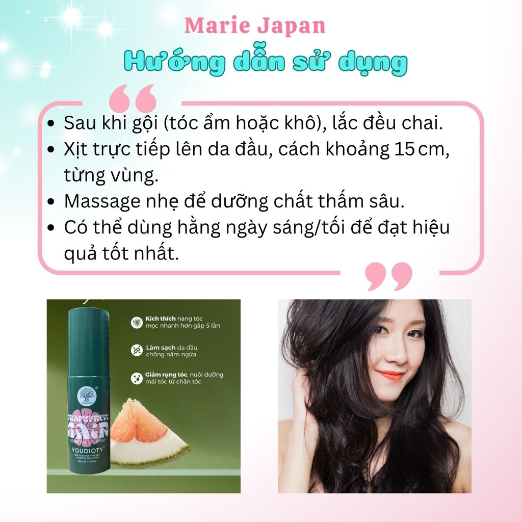 Xịt Dưỡng Tóc Bưởi Biotin Voudioty Hỗ Trợ Mọc Tóc Giảm Gãy Rụng Tóc Chắc Khỏe Chai 50ml