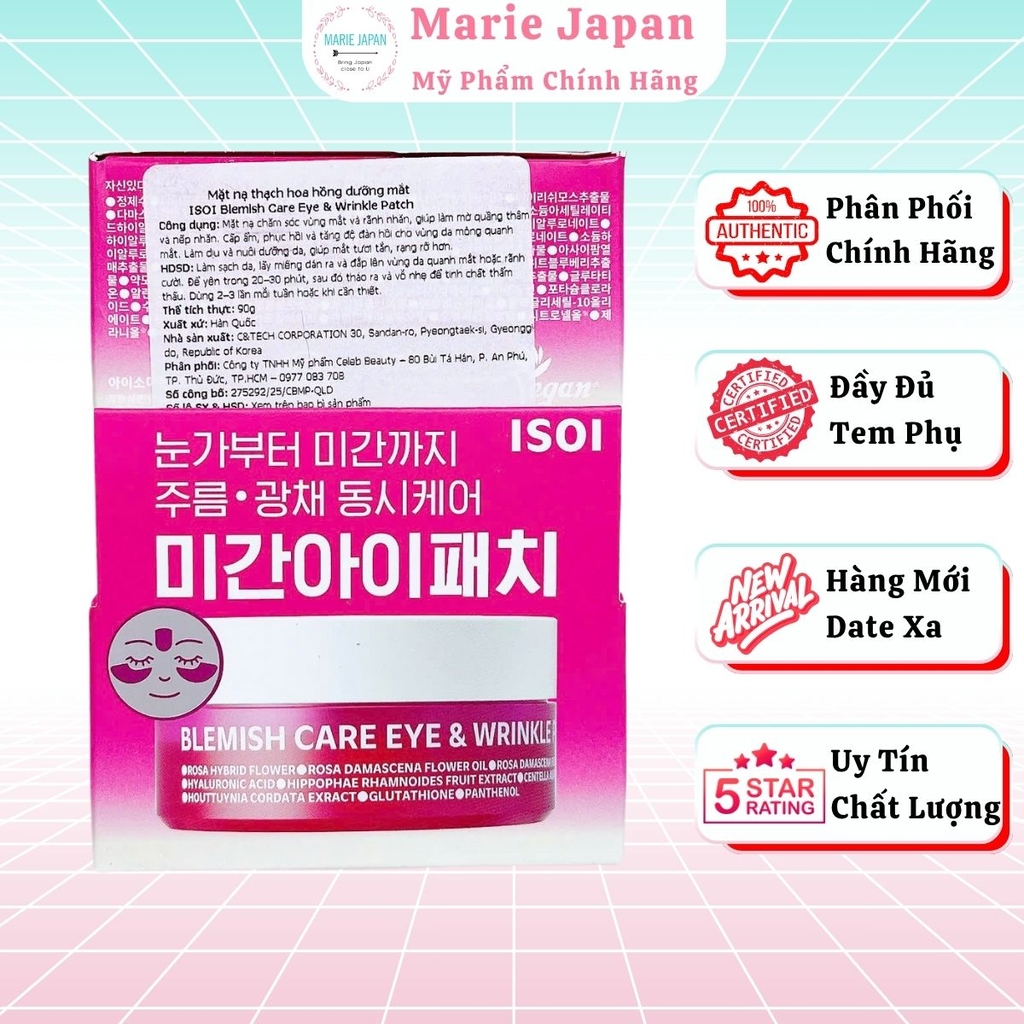 Mặt Nạ Mắt ISOI Blemish Dưỡng Ẩm Sáng Da Giảm Nhăn Ngăn Ngừa Lão Hóa  Care Eye & Wrinkle Patch Hàn Quốc Hộp 90 Miếng