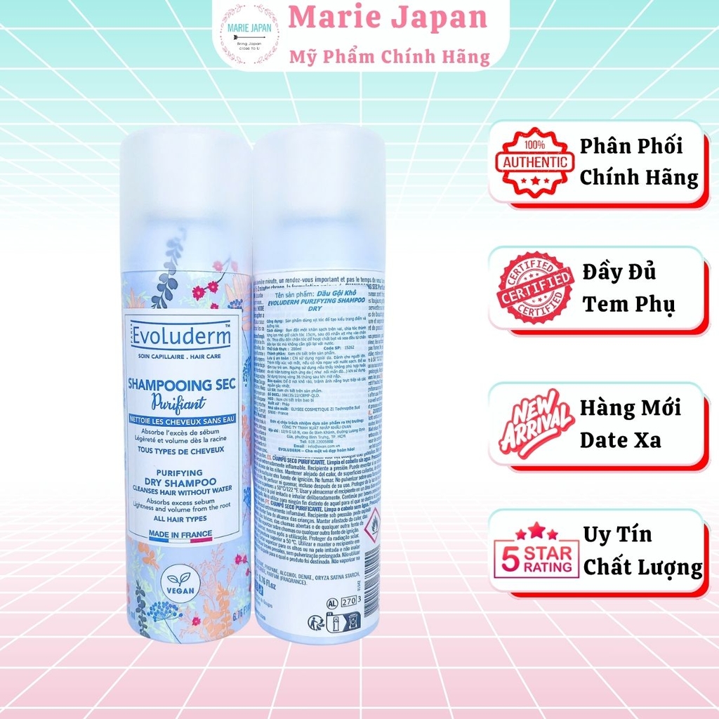 Dầu Gội Khô Evoluderm Sạch Nhanh Giảm Dầu Nhờn Cho Tóc Bồng Bềnh Shampooing Sec Purifying