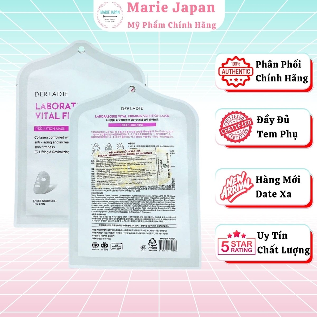 [Hộp 10 Miếng] Mặt Nạ Derladie Laboratorie Vital Dưỡng Ẩm Phục Hồi Sáng Da Hàn Quốc