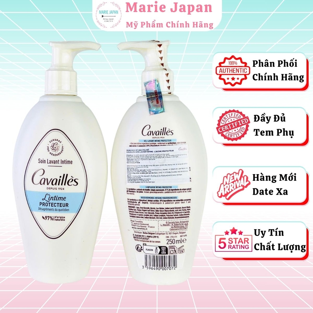 Dung Dịch Vệ Sinh Cavailles Sạch Viêm Ngứa Dưỡng Ẩm Mềm Mịn  Lintime Soin Lavant Intime Pháp 250ml