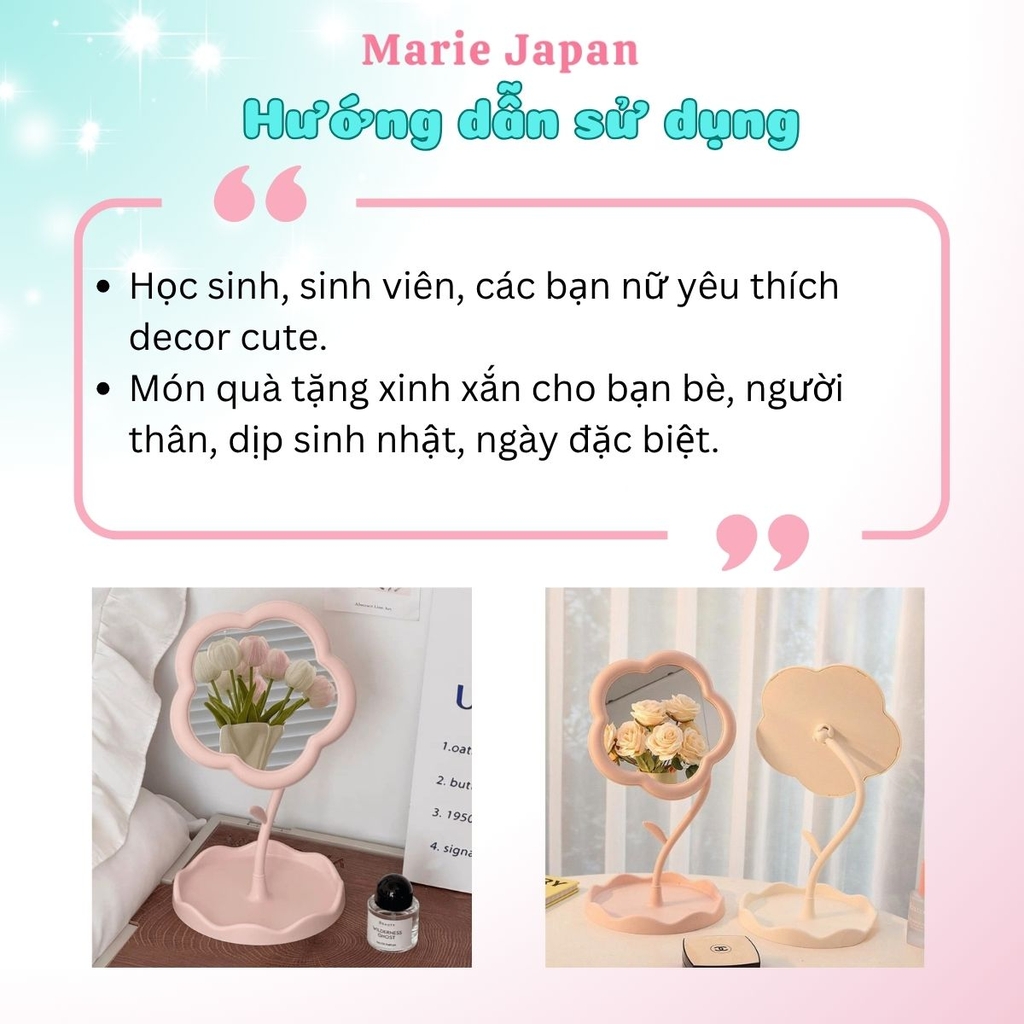 Gương Tròn Decor Hình Hoa Đáng Yêu Trang Điểm Để Bàn Xinh Xắn Có Khay Đựng Nhỏ Gọn