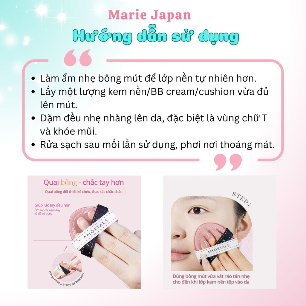 Set Bông Mút Trang Điểm Amortals Powder Puff Mềm Mại Đàn Hồi Nền Mịn Siêu Tốt