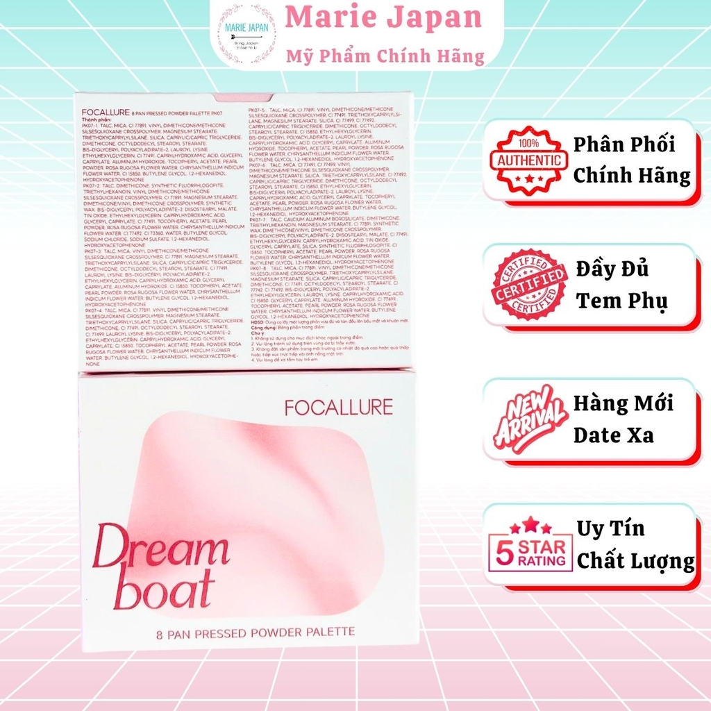 Phấn Mắt Focallure 8 Ô Mịn Lì Dưỡng Ẩm Lâu Trôi Chống Thấm Nước Pressed Powder Palette 9.6g
