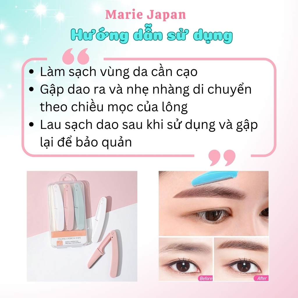 Set 3 Dao Cạo Chân Mày Gập Gọn Folding Eyebrow Knife An Toàn Tiện Lợi Dễ Dàng Sử Dụng