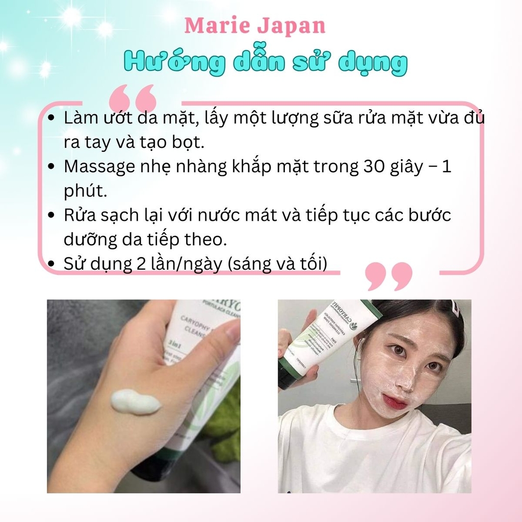 Sữa Rửa Mặt Caryophy Portulaca Cleansing Foam Sạch Sâu Ngăn Ngừa Mụn Kiềm Dầu Hàn Quốc Tuýp 150ml