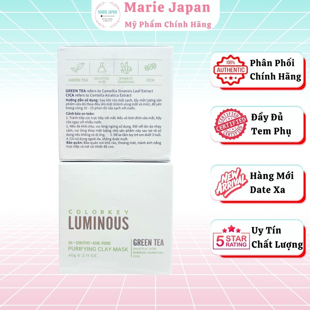 Mặt Nạ Bùn Colorkey Luminous Sạch Sâu Giảm Bã Nhờn Dưỡng Da  Sáng Mịn Purifying Clay Mask
