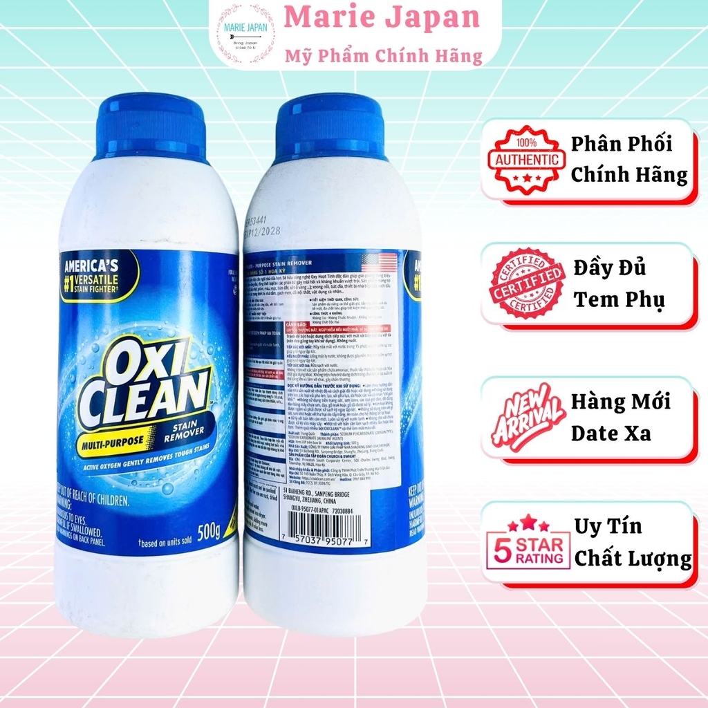 Bột Giặt Tẩy OxiClean Đánh Bay Vết Bẩn Cứng Đầu Tẩy Trắng Ố Vàng Đa Năng  Stain Remover 500g