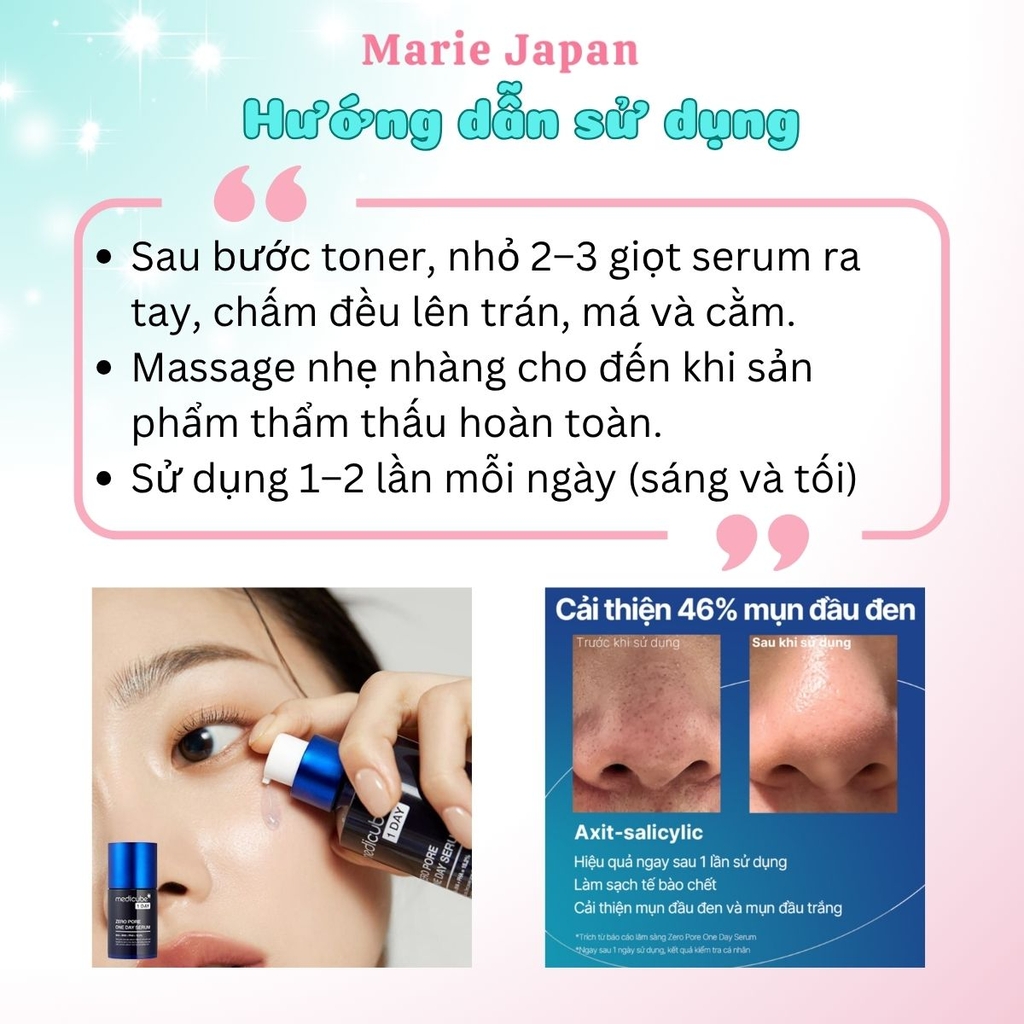 Serum Medicube Se Khít Lỗ Chân Lông Kiểm Soát Dầu Nhờn Zero Pore One Day Hàn Quốc Chai 30ml