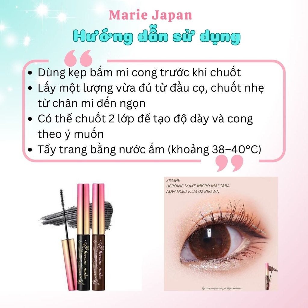 Mascara Kiss Me Heroine Make Dạng Màng Film Micro Brush Chống Trôi Siêu Bền Dày Cong Mi Tự Nhiên Nhật Bản