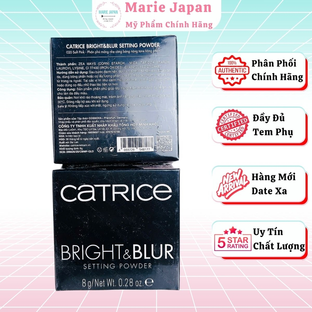Phấn Phủ Catrice Mỏng Nhẹ Nâng Tone Căng Bóng Da Bright & Blur Setting Powder 8g - TẶNG 1 BÔNG PHẤN CATRICE