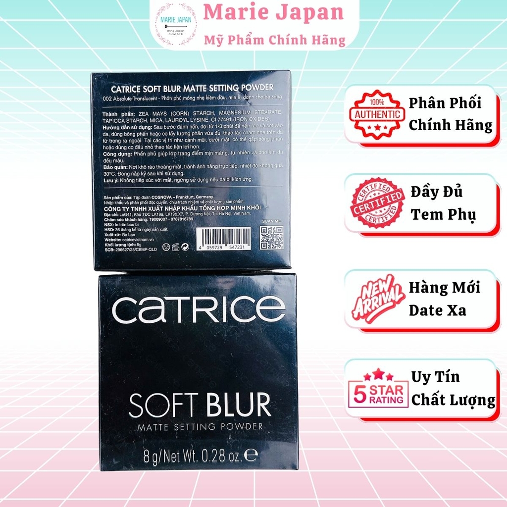 Phấn Phủ Catrice Soft Blur Mỏng Nhẹ Kiềm Dầu Tự Nhiên Matte Setting  Powder 8g - TẶNG BÔNG PHẤN CATRICE