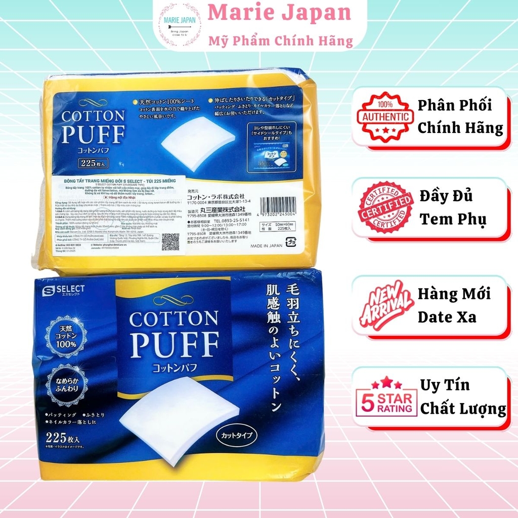 Bông Tẩy Trang S Select Cotton Puff Siêu Mềm Min Bông Tự Nhiên An Toàn Cho Da