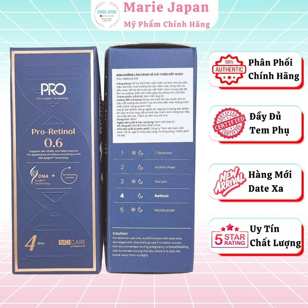 Kem Dưỡng MD CARE PRO-RETINOL 0.6 Trẻ Hóa Sáng Da Cải Thiện Nếp Nhăn 30ml