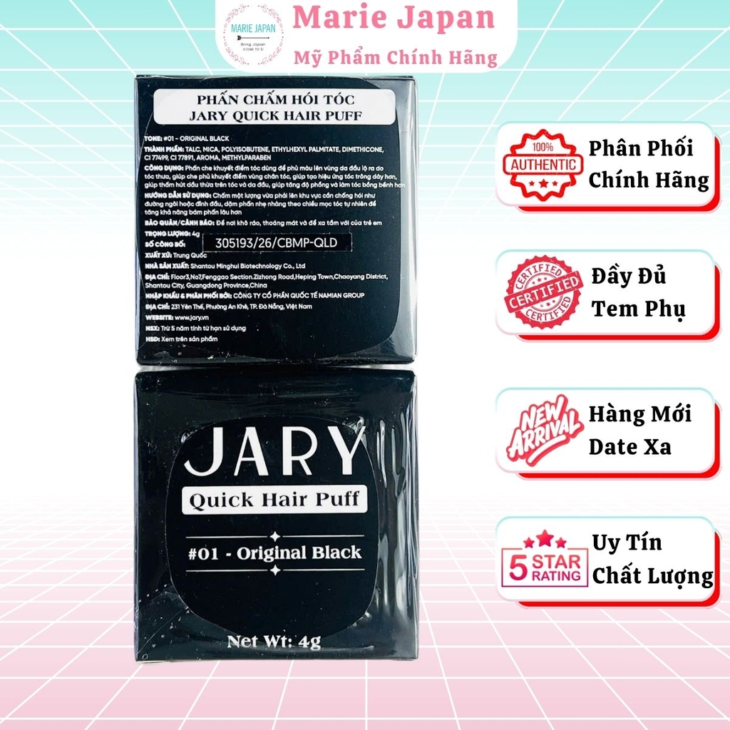 Phấn Chấm Hói Tóc Jary Che Phủ Nhanh Chong Tóc Dày Chuẩn Màu Tự Nhiên Lâu Trôi Quick Hair Puff 4G