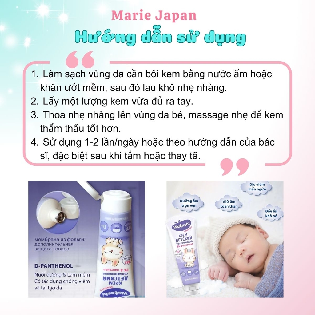 Kem Dưỡng Ẩm WATASHI Newborn Cho Bé Sơ Sinh Phục Hồi Dưỡng Ẩm Giảm Khô Nẻ Hợp Da Nhạy Cảm Tuýp 75ml Nga
