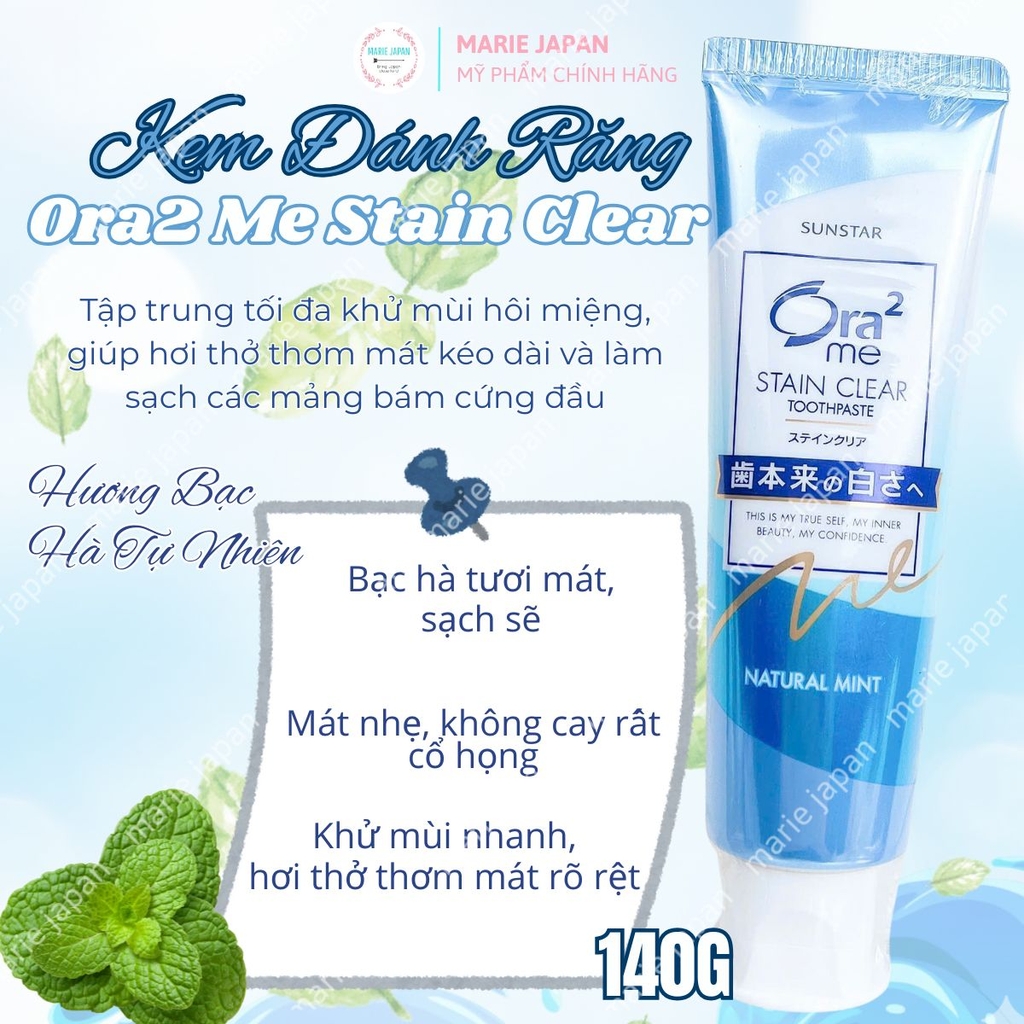 Kem Đánh Răng Ora2 Me Stain Clear Hỗ Trợ Làm Sạch & Chăm Sóc Răng Miệng Nhật Bản