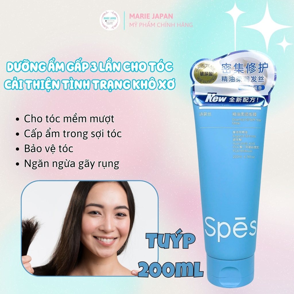 Kem Ủ Tóc Spes Cấp Ẩm Phục Hồi Siêu Mềm Mượt Tóc Chắc Khỏe Essential Oil Soft Hair Mask Tuýp 200ml