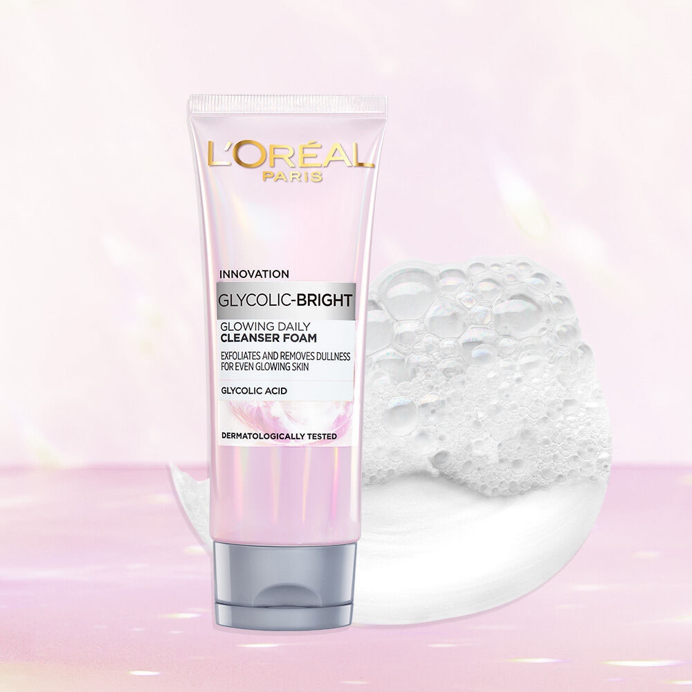 Sữa Rửa Mặt L'Oreal Paris Revitalift Hyaluronic Acid /Glycolic-Bright Glowing Daily Cleanser Foam Làm Sạch Sâu Cấp Ẩm Sáng Da Pháp - Tuýp 100ml