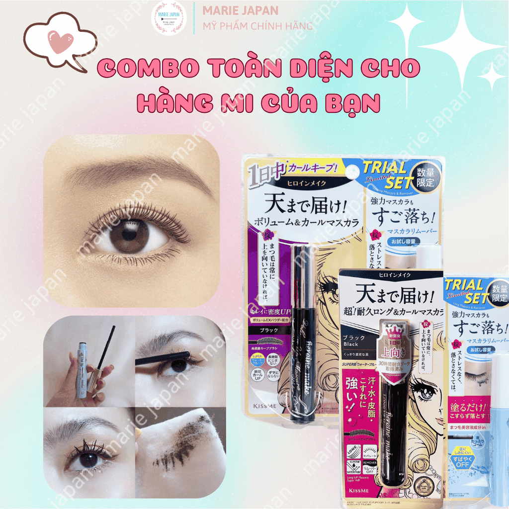Set Mascara + Tẩy Trang + Kẻ Mắt Kiss Me Heroine - SET 3 MÓN HỒNG