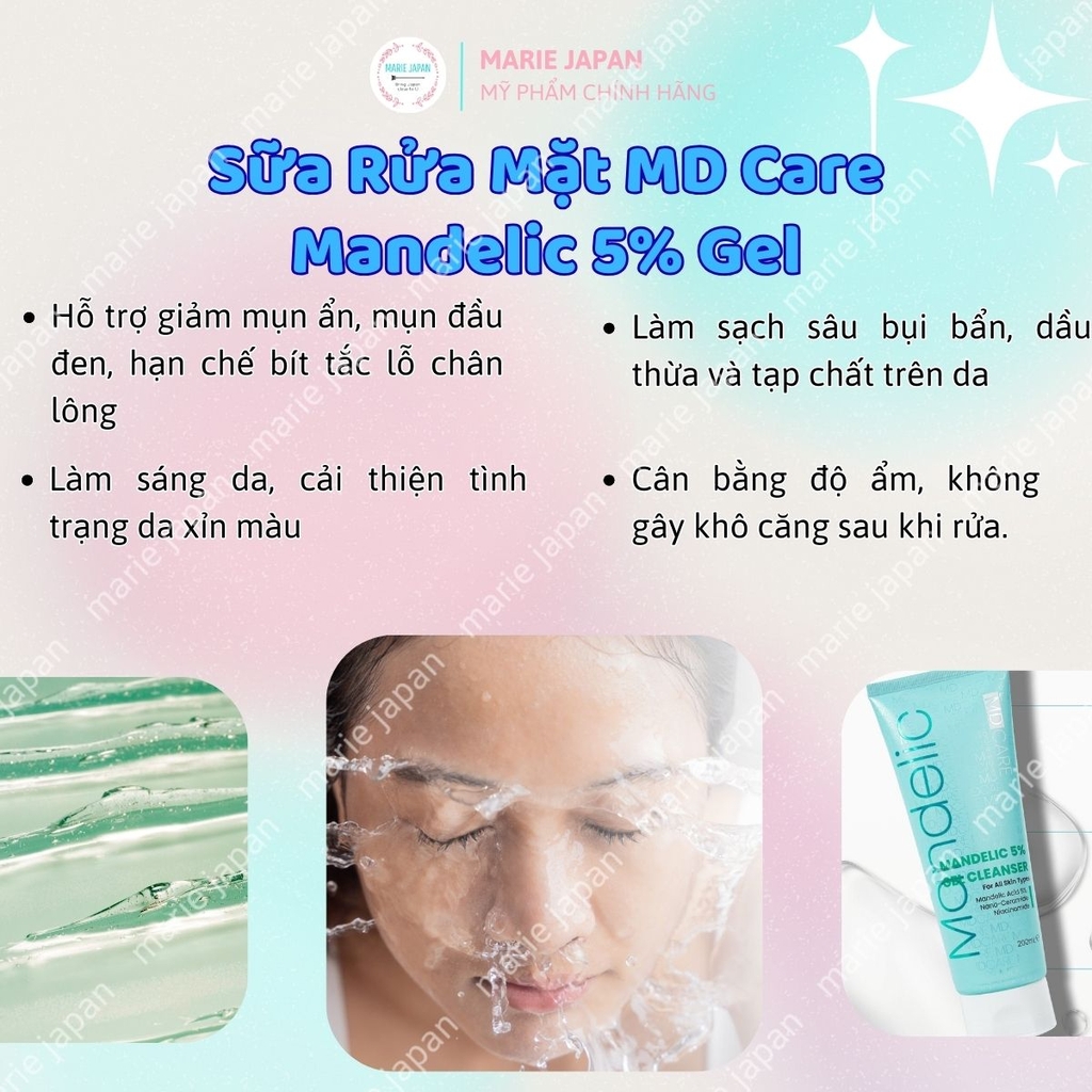 Sữa Rửa Mặt MD Care Mandelic 5% Gel Cleanser Sạch Sâu Giảm Mụn Dưỡng Sáng Da