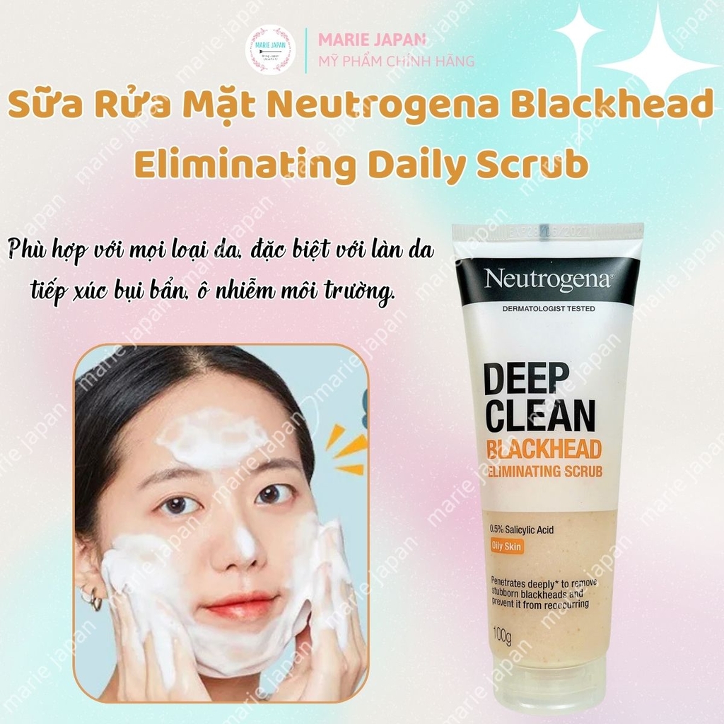 Sữa Rửa Mặt Neutrogena Sạch Sâu Giảm Mụn Siêu Ẩm Mịn Deep Clean Blackhead Eliminating Scrub Tuýp 100G