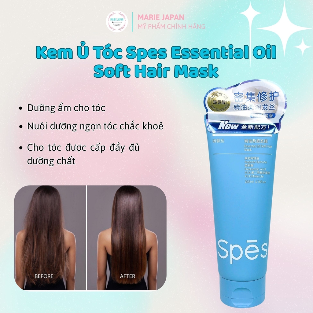 Kem Ủ Tóc Spes Cấp Ẩm Phục Hồi Siêu Mềm Mượt Tóc Chắc Khỏe Essential Oil Soft Hair Mask Tuýp 200ml