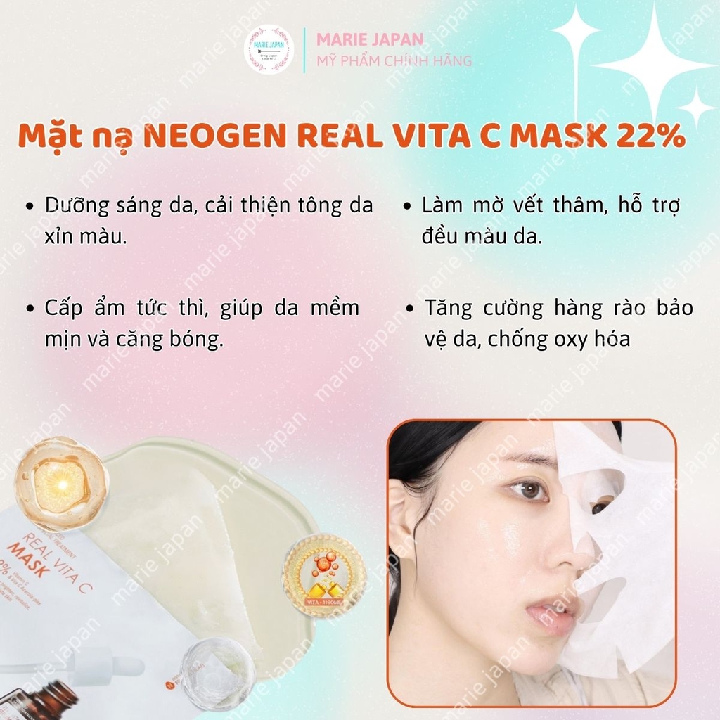 [1 MIẾNG LẺ] Mặt Nạ Serum x3 Neogen Real Vita C Mask 22% Dưỡng Trắng Mờ Thâm Hàn Quốc