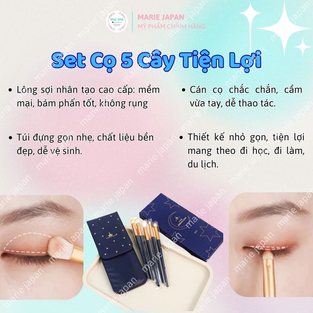 Set 5 Cọ Trang Điểm Mắt  AMORTALS Đa Năng Mềm Mịn Kèm Túi Đựng
