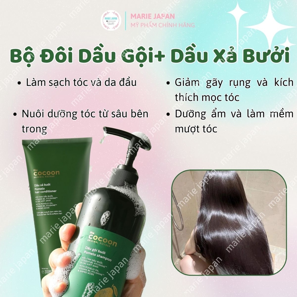Combo Cocoon 2 Món Dầu Gội Bưởi Giảm Gãy Rụng 500ml + Dầu Xả Bưởi Mềm Mượt 310ml