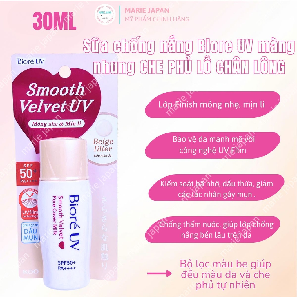 Kem Chống Nắng Biore UV Dạng Sữa Sáng Mịn Da Perfect Protect Milk/ Smooth Velvet UV Nhật Bản