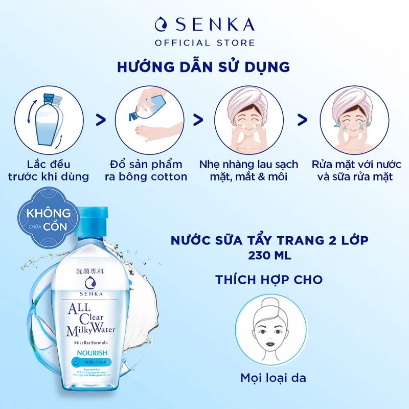 Nước Tẩy Trang Senka All Clear Water - XANH LÁ GIẢM DẦU Chai 230ml