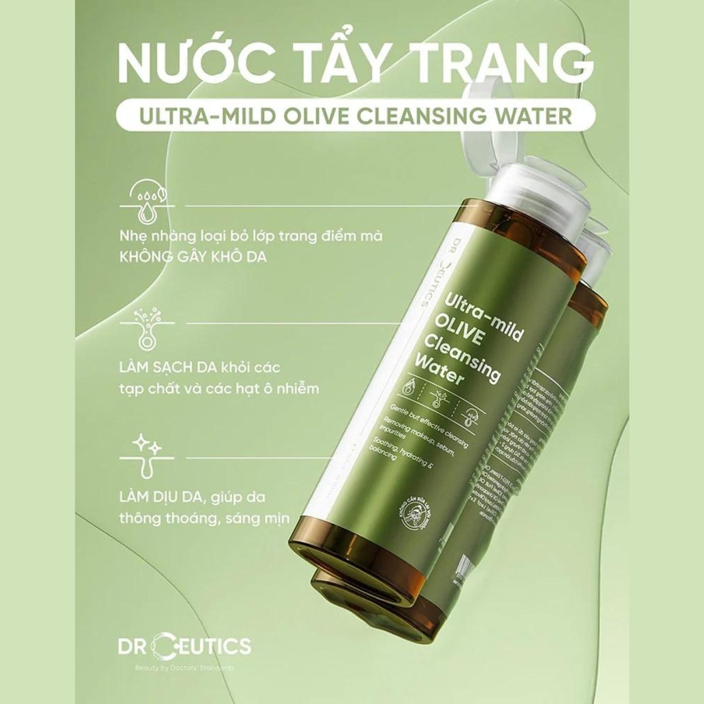 Nước Tẩy Trang DrCeutics Ultra-mild Olive Cleansing Water Lành Tính Dịu Nhẹ Làm Sạch Sâu Dưỡng Ẩm Dành Cho Mọi Loại Da 500ml