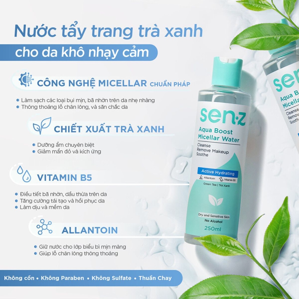 Nước Tẩy Trang SENZ Cấp Ẩm Sạch Sâu Aqua Boost Micellar Water 250ml