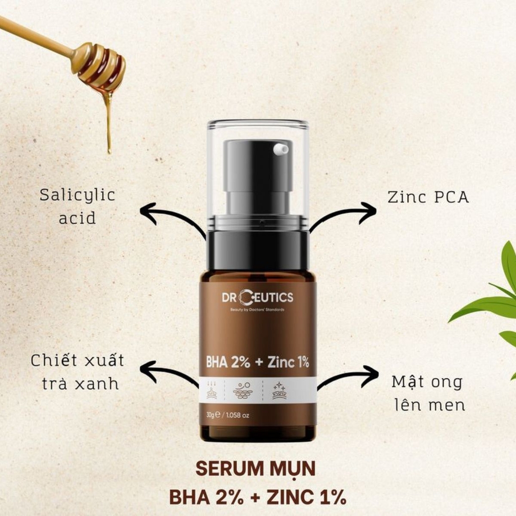 Serum DrCeutics BHA 2%+ Zinc 1% Hỗ Trợ Giảm Mụn Kiểm Soát Dầu Nhờn Phục Hồi Da - Chai 30g