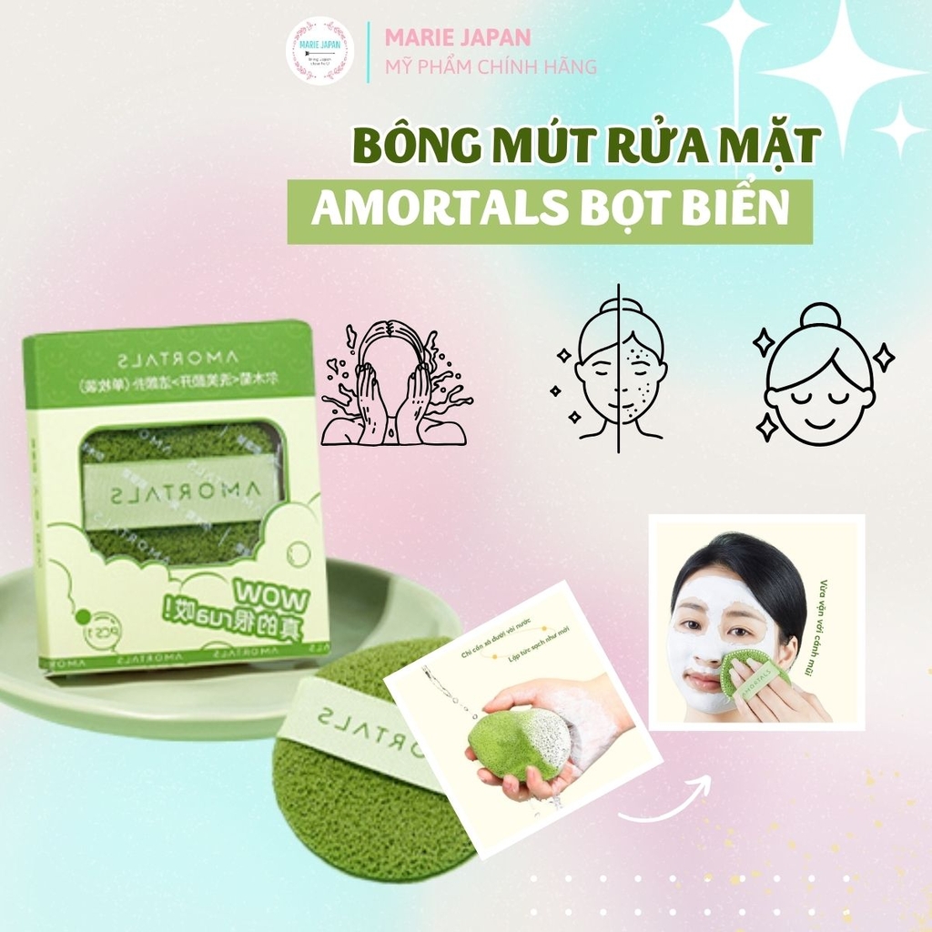 Bông Mút Rửa Mặt Amortals Bọt Biển Hỗ Trợ Rửa Mặt Sạch Sâu Mềm Mịn Không Gây Rát Da