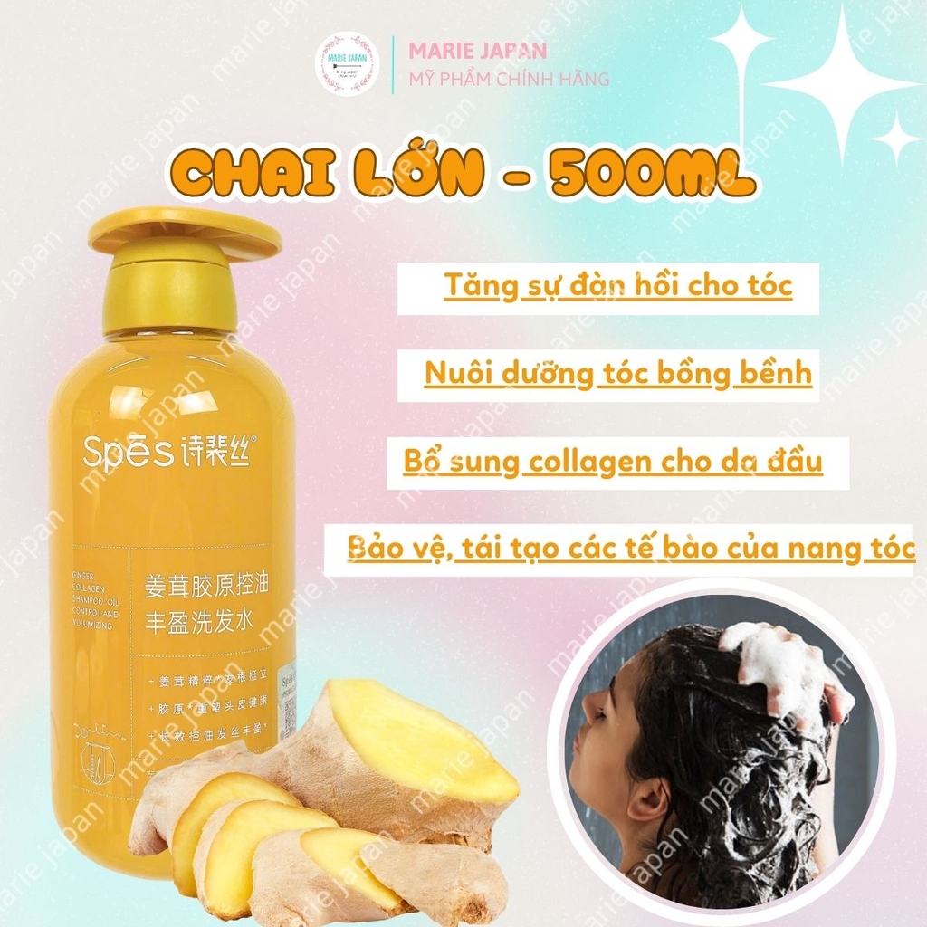 Dầu Gội Spes Collagen Chiết Xuất Gừng Sạch Sâu Giảm Gãy Rụng Tóc Chắc Khỏe Bồng Bềnh