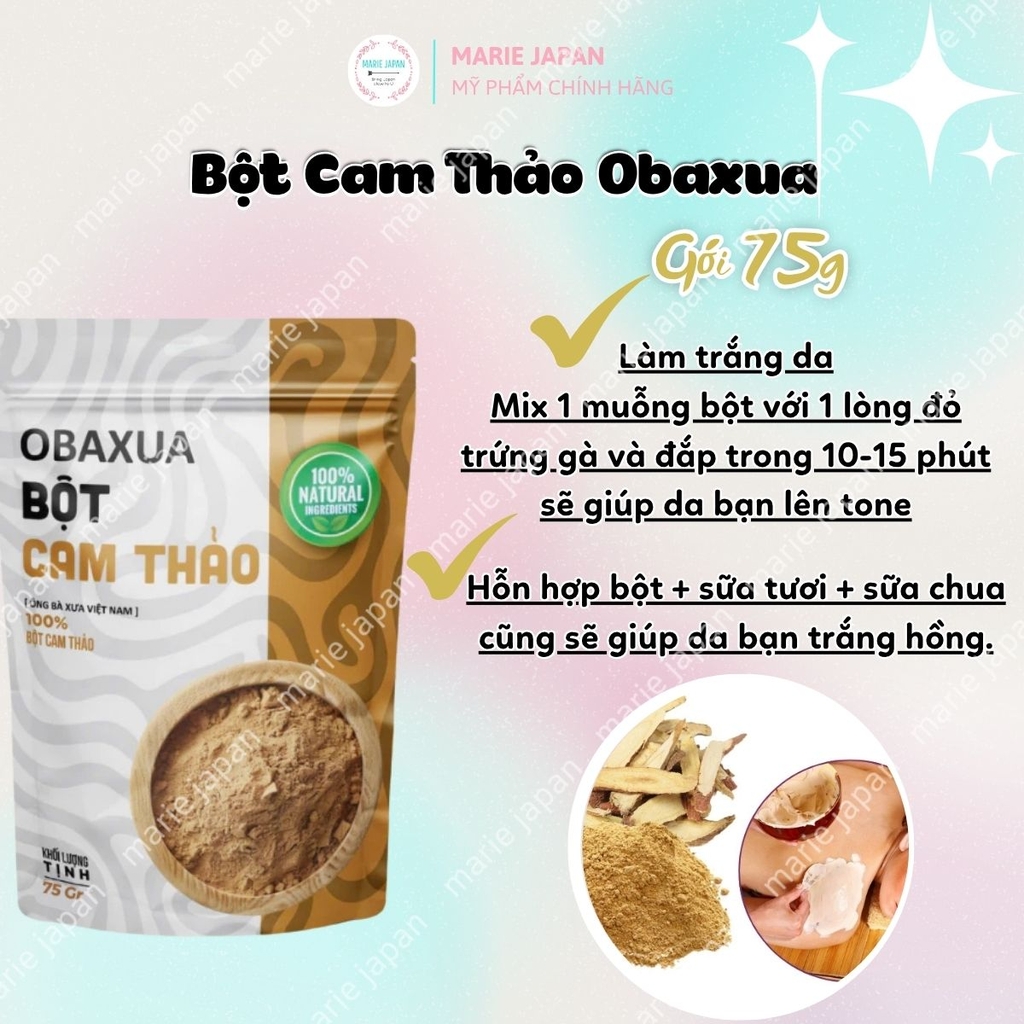 Bột Cam Thảo Obaxua Trắng Da Giảm Mụn Mờ Thâm Gói 75g
