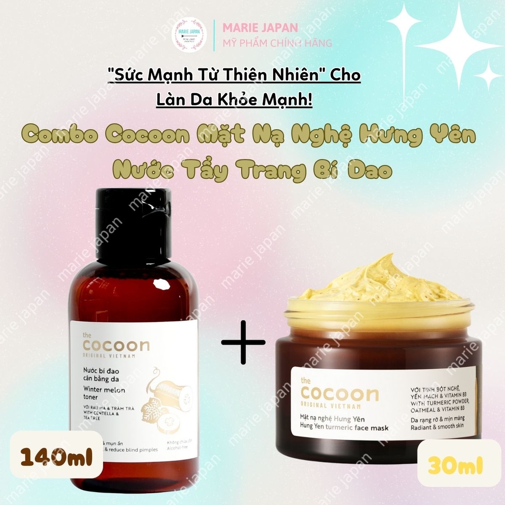 Combo Cocoon 2 Món 1 Mặt Nạ Nghệ Hưng Yên 30ml + 1 Nước Tẩy Trang Bí Đao 140ml