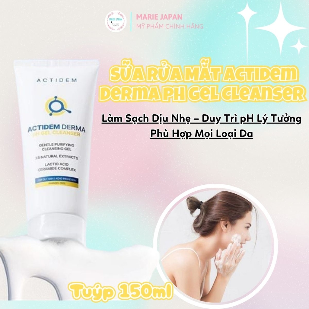 Sữa Rửa Mặt Actidem Derma pH Gel Cleanser Sạch Dầu Thừa Bã Nhờn Cân Bằng pH Tuýp 150ml