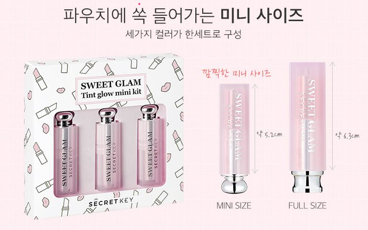 Set 3 Son Dưỡng Môi Có Màu Secret Key Sweet Glam Tint Glow Mini Kit