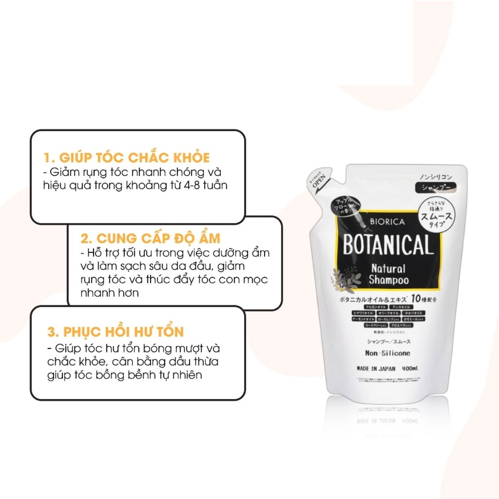Set Gội Xả Hatomugi Botanical BIORICA Không Silicone Giảm Rụng Tơi Mềm Kích Mọc Tóc Nhật Bản 400ml