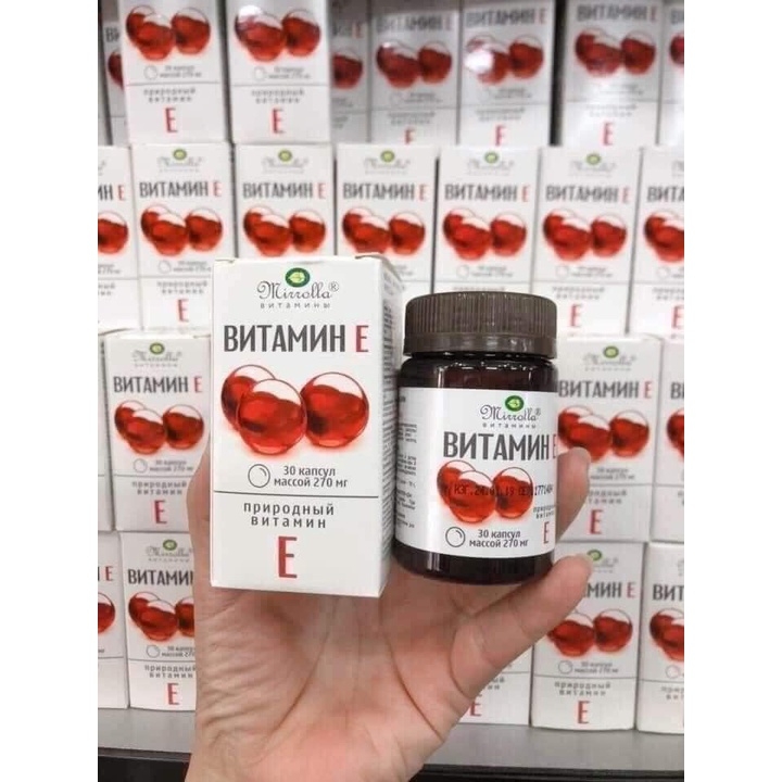 Viên Uống Bổ Sung Vitamin E Đỏ Đẹp Da Ngăn Lão Hóa 270mg Mirrolla Nga Hộp 30 Viên