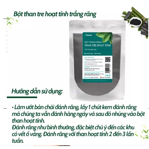 Bột Than Tre Obaxua Trắng Răng Sạch Mảng Bám Gói 50g