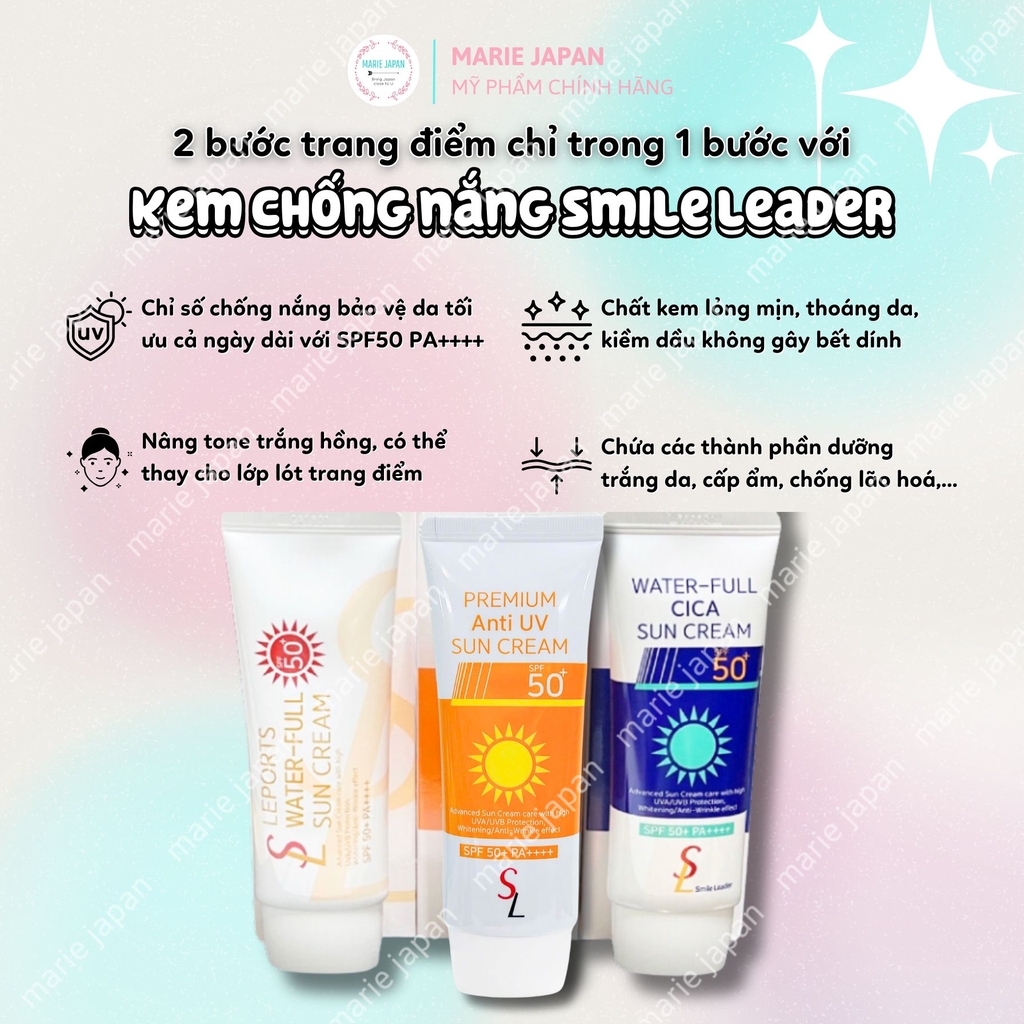 Kem Chống Nắng Smile Leader Nâng Tông Dưỡng Ẩm Chống Nước Sun Cream SPF50 Hàn Quốc Tuýp 60ml