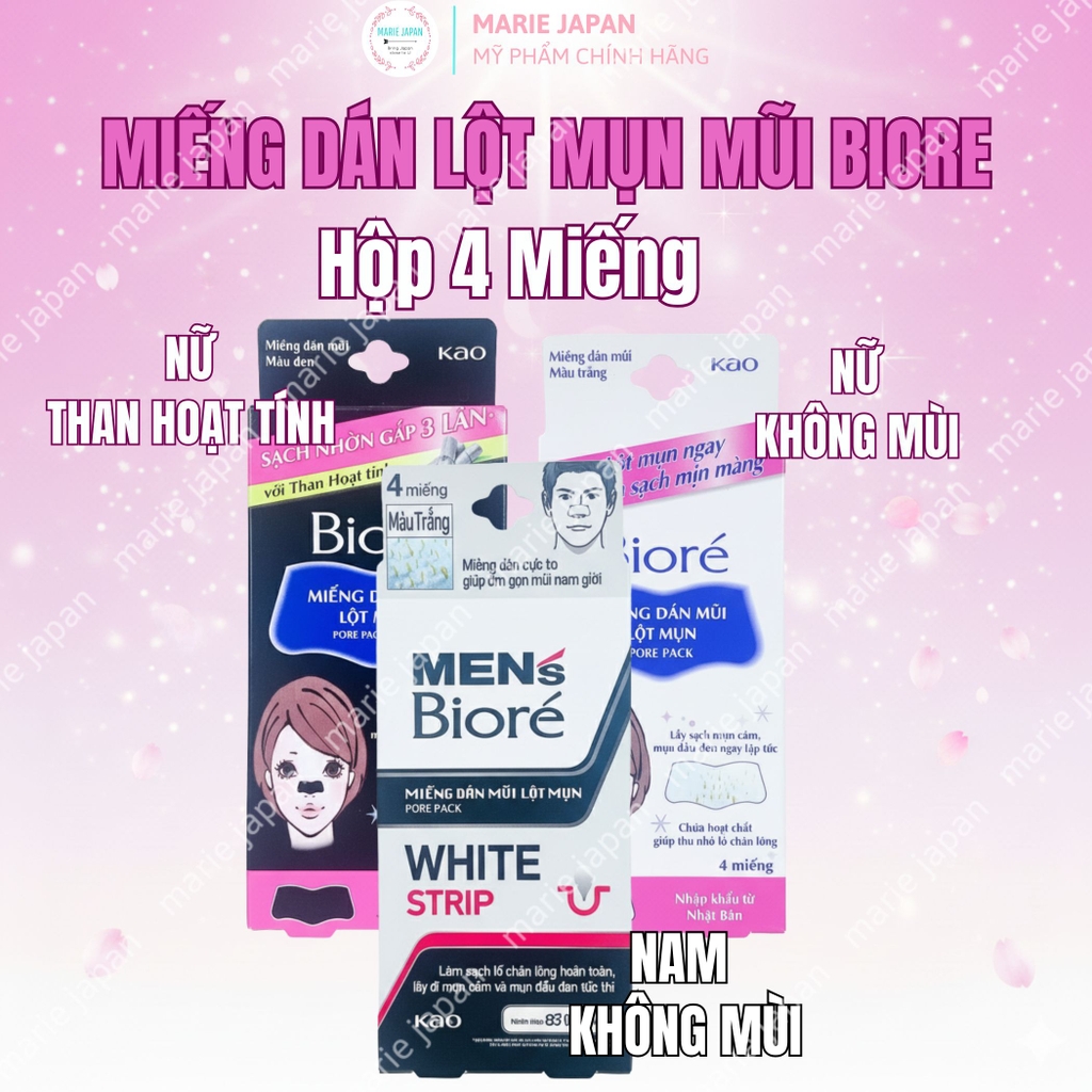 Miếng Dán Lột Mụn Mũi Biore Sạch Sâu Lỗ Chân Lông Mịn Màng Da Nhật Bản Hộp 4 Miếng